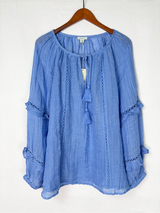 Sundance Tops - NEW Sundance Linen Blouse Blue Size XL Boho Long Sleeve Keyhole